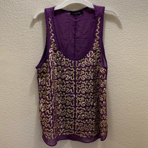 Sheer-like tank gold silver sequins mustard seed M